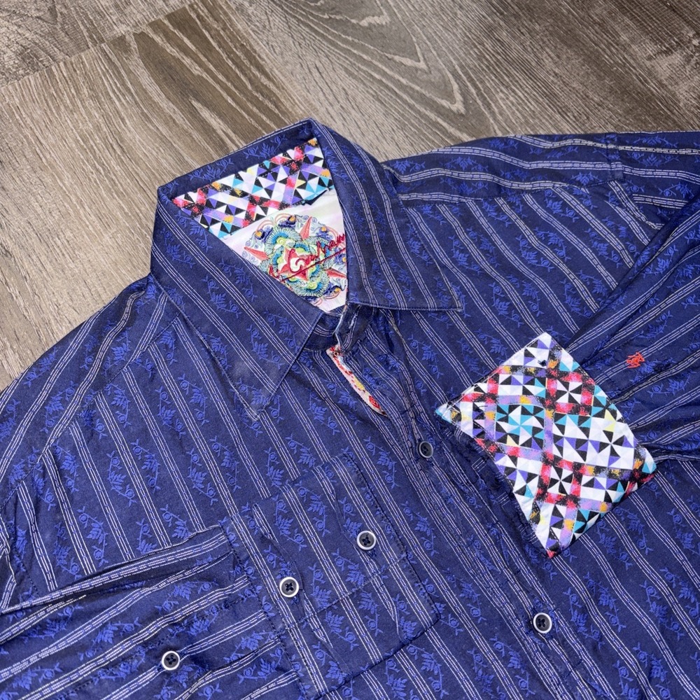 Robert Graham Jacquard Button Up Striped Shirt Geometric Flip Cuff Men's Medium